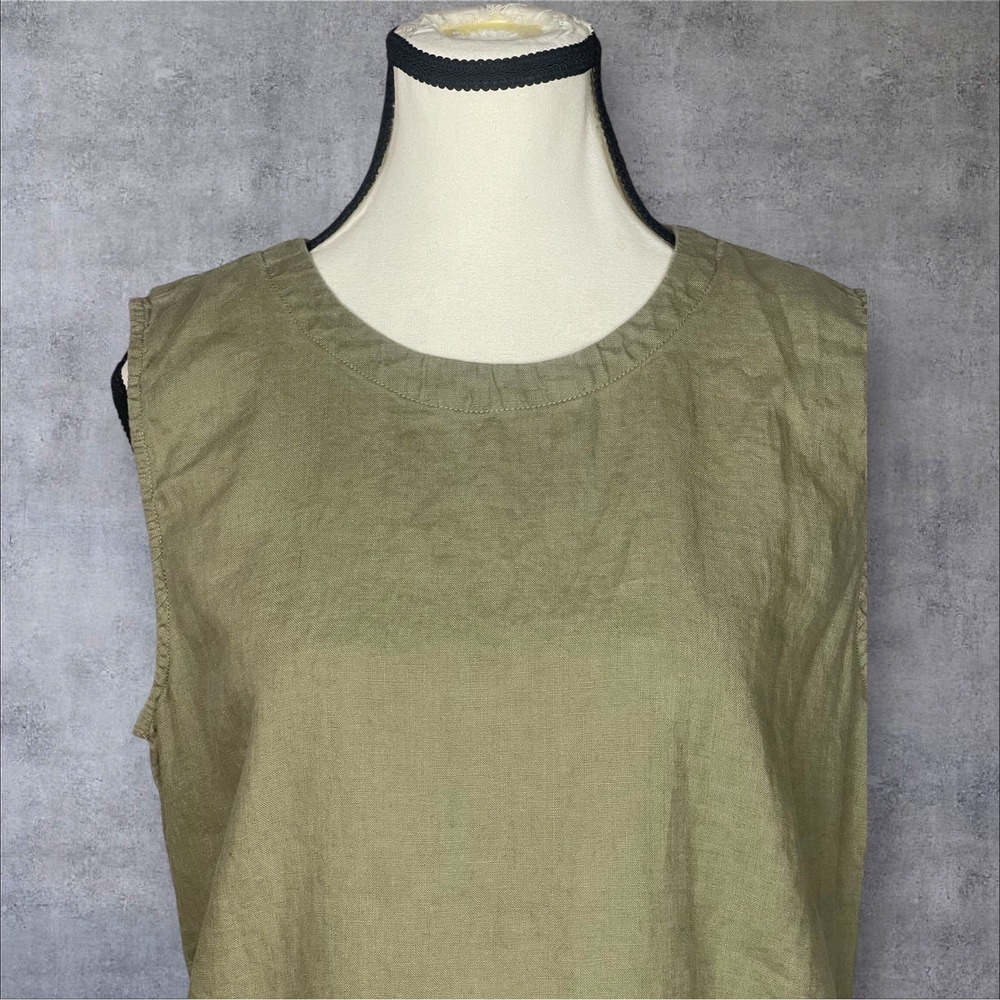 Quince European Linen Green Tank Top Womens S Minimalist Capsule Sleeveless - Picture 2 of 7